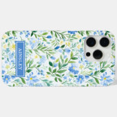Blaue Aquarell-Blumenmonogramm Case-Mate iPhone Hülle (Rückseite (Horizontal))
