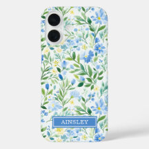 Blaue Aquarell-Blumenmonogramm