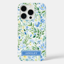 Blaue Aquarell-Blumenmonogramm