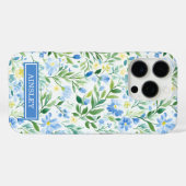 Blaue Aquarell-Blumenmonogramm Case-Mate iPhone Hülle (Rückseite (Horizontal))