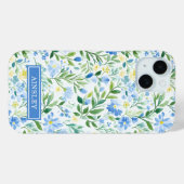 Blaue Aquarell-Blumenmonogramm Case-Mate iPhone Hülle (Rückseite (Horizontal))