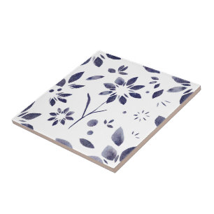 Blaue Aquarell-Blumenmuster Fliese