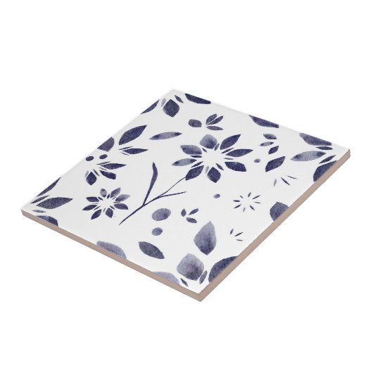 Blaue Aquarell-Blumenmuster Fliese (Seite)