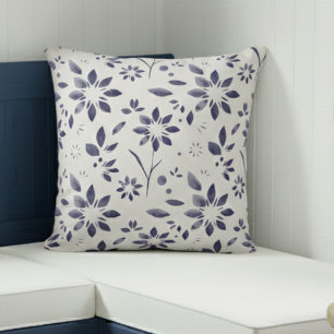 Blaue Aquarell-Blumenmuster Kissen