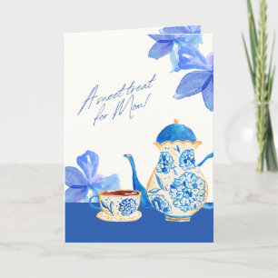 Blaue Aquarell-Blumentasse Karte