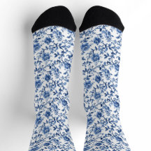 Blaue Aquarell-Blumentoile-Chinoiserie Vintage