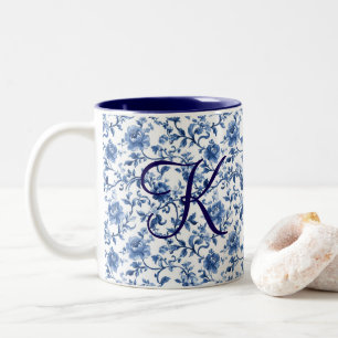 Blaue Aquarell-Blumentoile Chinoiserie Vintage Zweifarbige Tasse