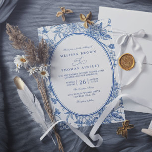 Blaue Aquarell-Botanik-Blumen Elegante Hochzeit Einladung