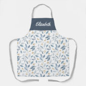 Blaue Aquarell-Botanik Muster mit individuellem Na Schürze (Vorderseite)