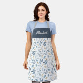 Blaue Aquarell-Botanik Muster mit individuellem Na Schürze (Getragen)