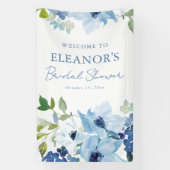 Blaue Aquarell-Botanik-Personalisierte Duschbegrüß Banner (Vertikal)