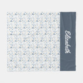 Blaue Aquarell-Botanikmuster mit individuellem Nam Fleecedecke (Vorderseite (Horizontal))