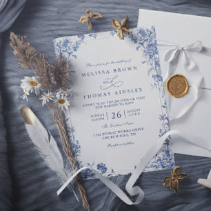 Blaue Aquarell-Botanische Blumen QR-Code-Hochzeit Einladung