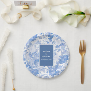 Blaue Aquarell-Botanische Florale Hochzeit Pappteller
