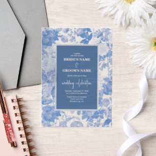 Blaue Aquarell-Botanische Florale Hochzeit Pergament Einladungen