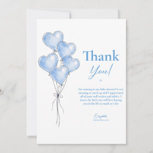 Blaue Aquarell Elegante Herzballon-Baby-Party Dankeskarte