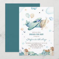 Blaue Aquarell-Flugzeug-Jungen-Baby-Party Vintage