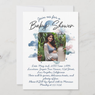 Blaue Aquarell-Fotos auf Bestellung Baby-Party-Dre Einladung