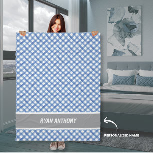Blaue Aquarell-Gingham-Karo-Jungen-Name Fleecedecke