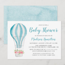 Blaue Aquarell-Heißluftballon-Baby-Party