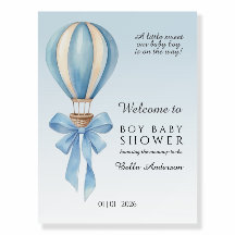 Blaue Aquarell-Heißluftballon-Jungen-Baby-Party
