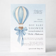 Blaue Aquarell-Heißluftballon-Jungen-Baby-Party