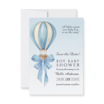 Blaue Aquarell-Heißluftballon-Jungen-Baby-Party