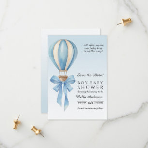 Blaue Aquarell-Heißluftballon-Jungen-Baby-Party Save The Date