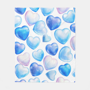 Blaue Aquarell-Herzmuster-Plüschdecke – 127 cm Fleecedecke