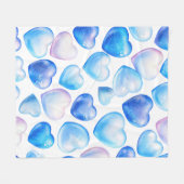 Blaue Aquarell-Herzmuster-Plüschdecke – 127 cm Fleecedecke (Vorderseite (Horizontal))