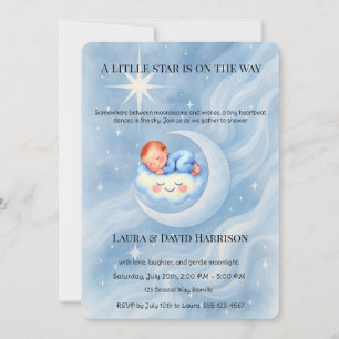 Blaue Aquarell-Himmels-Baby-Party Kleiner Stern Einladung
