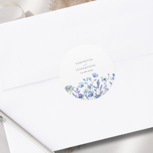 Blaue Aquarell-Hochzeit mit Wildblumen  Runder Aufkleber