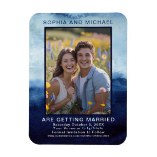 Blaue Aquarell-Hochzeit Save the Date Bold Magnet