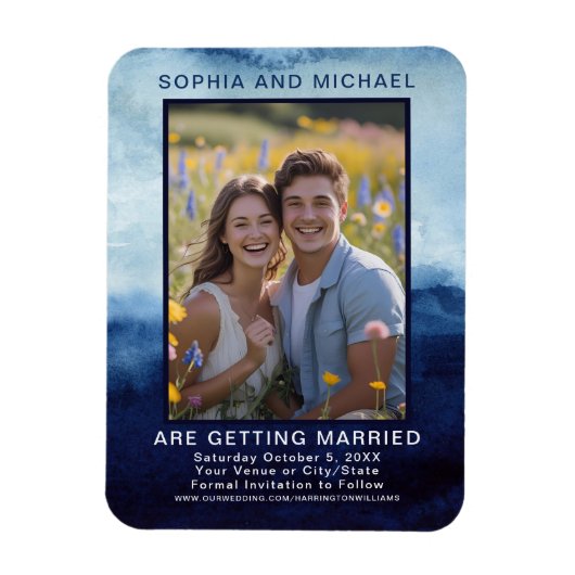 Blaue Aquarell-Hochzeit Save the Date Bold Magnet (Vertikal)