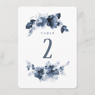 Blaue Aquarell-Hochzeitstisch-Nummer Einladung