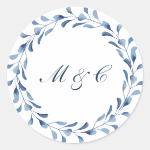 Blaue Aquarell-Hochzeitsumschlag-Siegel / Geschenk Runder Aufkleber