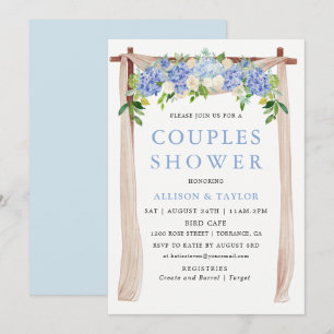 Blaue Aquarell-Hortensien-Paar-Dusche Einladung