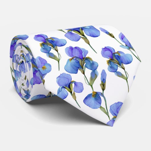 Blaue Aquarell-Iris-Blumenmuster Krawatte (Gerollt)