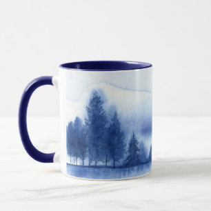 Blaue Aquarell-Kiefern mit blauem Innenraum Tasse