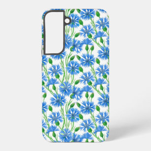 Blaue Aquarell Kornblumen, Wildblumen auf Weiß Samsung Galaxy Hülle