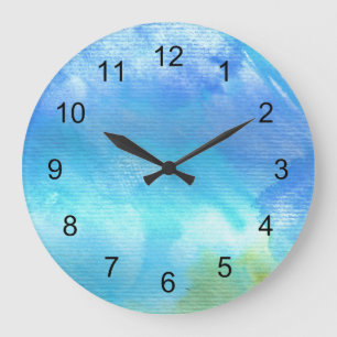 Blaue Aquarell-Kunstuhr Große Wanduhr