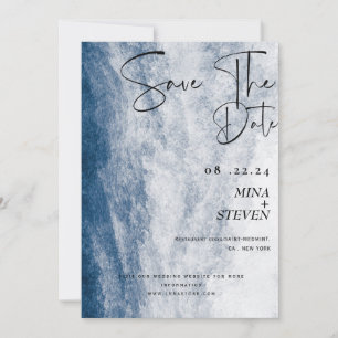 Blaue Aquarell-Küsten-Ozean-Strand-Hochzeit  Save The Date