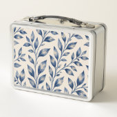 Blaue Aquarell-Laub-Lunchbox Metall Brotdose (Rückseite)