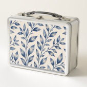 Blaue Aquarell-Laub-Lunchbox Metall Brotdose (Vorderseite)