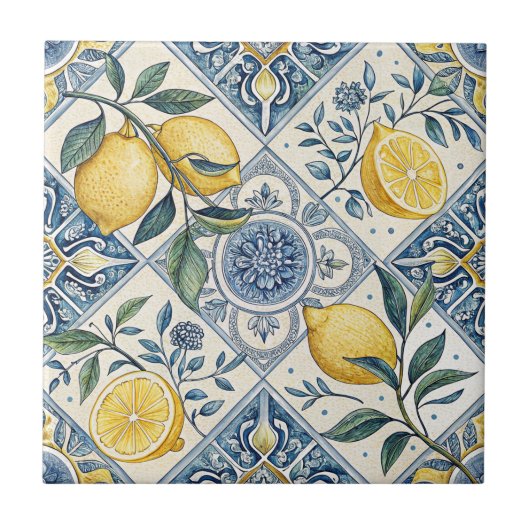 Blaue Aquarell-Limette Fliese (Vorderseite)