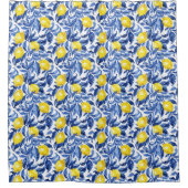 Blaue Aquarell-Limonen-Muster Duschvorhang (Vorderseite)