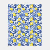 Blaue Aquarell-Limonen-Muster Fleecedecke (Vorderseite)