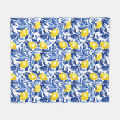Blaue Aquarell-Limonen-Muster Fleecedecke (Vorderseite (Horizontal))