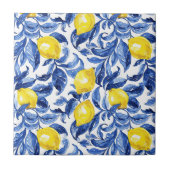 Blaue Aquarell-Limonen-Muster Fliese (Vorderseite)