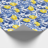 Blaue Aquarell-Limonen-Muster Geschenkpapier (Ecke)